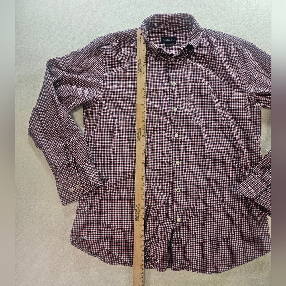 Scott Barber Button Down Shirt Large Red Blue Check Cotton - Picture 4 of 5